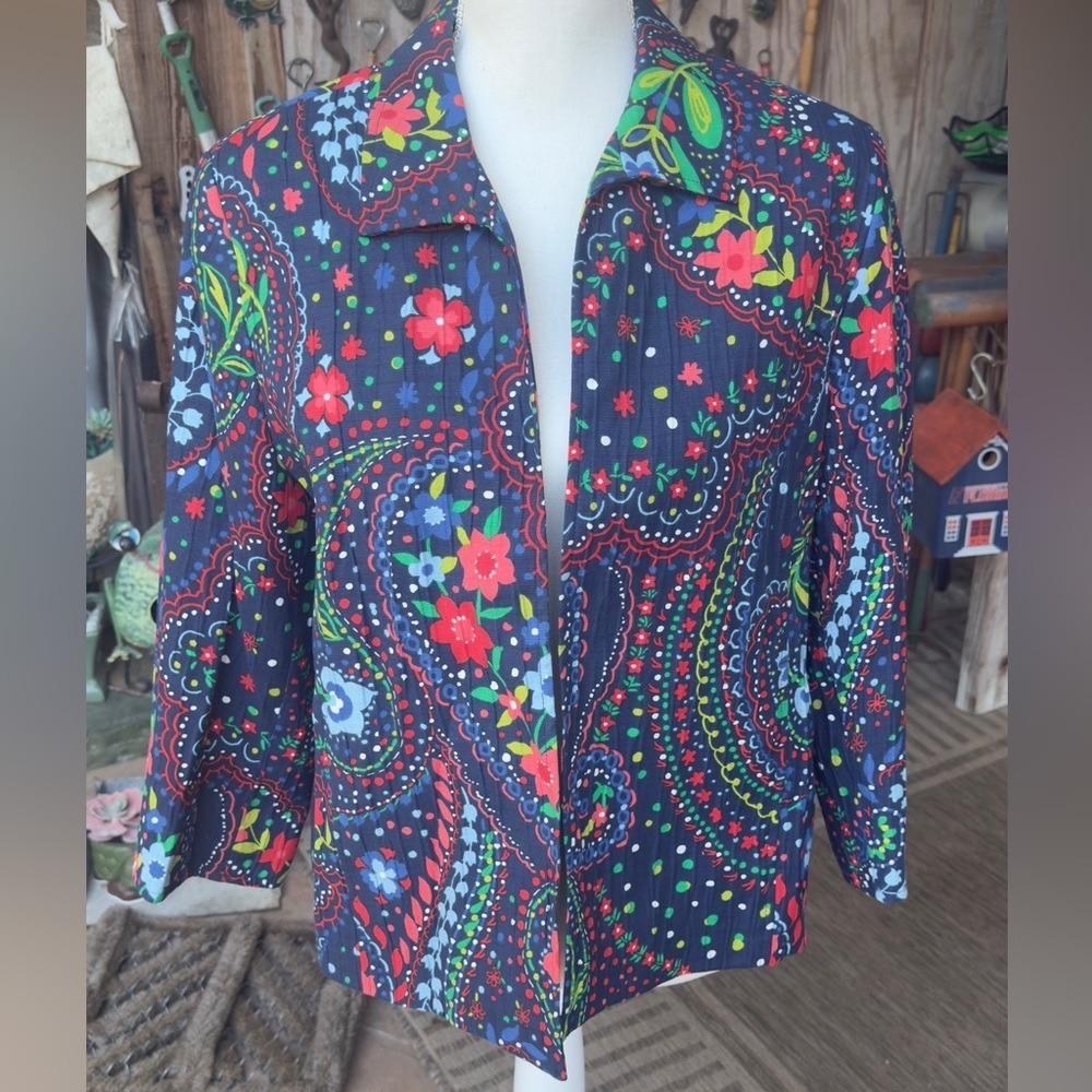 Vintage Alfred Dunner Paisley Floral Cropped Blazer Retro 70s Style Jacket